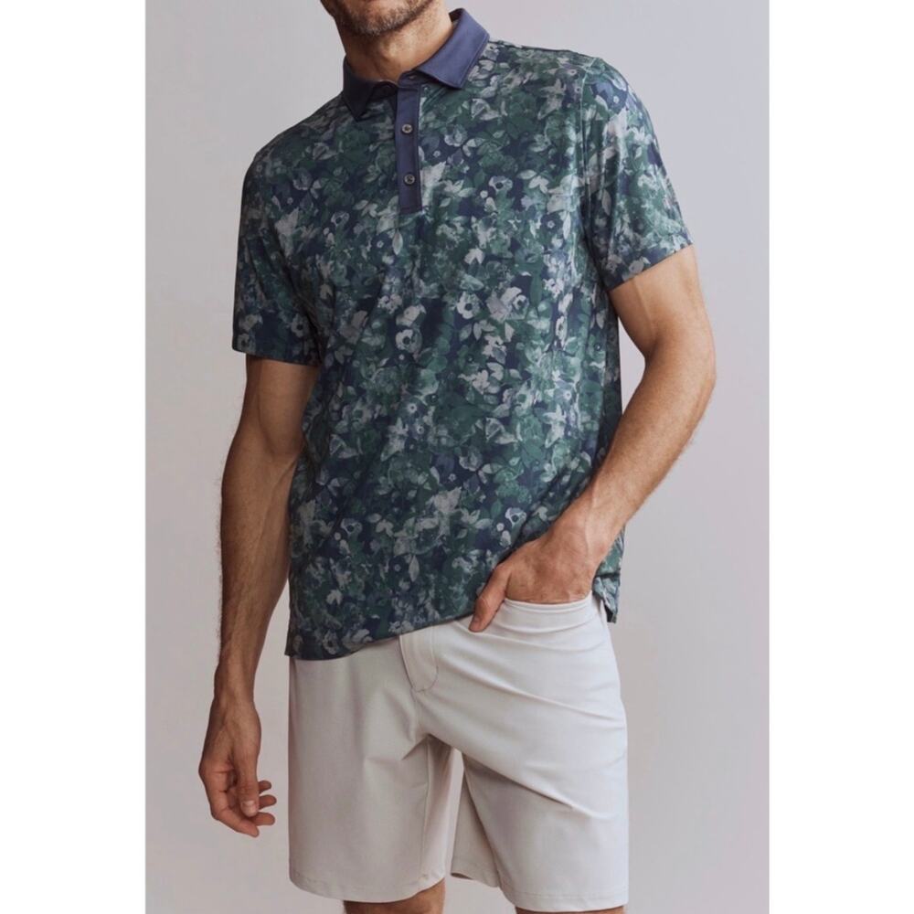 Rhône Golf Sport Polo Jungle Green Floral Camo Large NWT